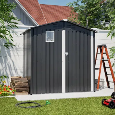 Streamdale Furniture Streamdale Metal Outdoor Storage Shed 6ft X 4ft, Steel Utility Tool Shed For Backyard Garden Patio L