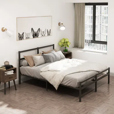 Streamdale Furniture Streamdale Metal Platform Bed Frame With Headboard In Gray