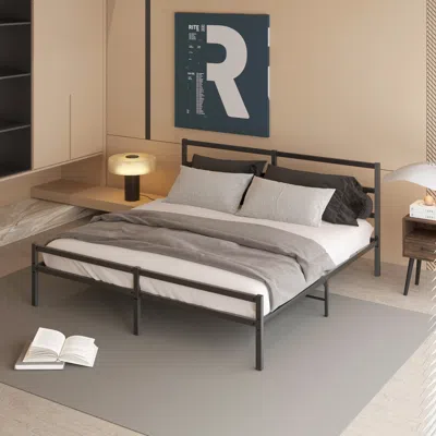 Streamdale Furniture Streamdale Metal Platform Bed Frame With Headboard In Black