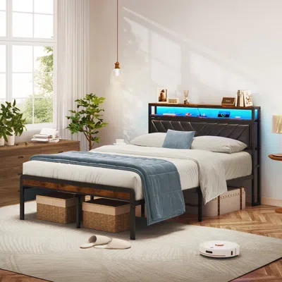 Streamdale Furniture Streamdale Metal Platform Bed Frame With Headboard, Lights, & Charging