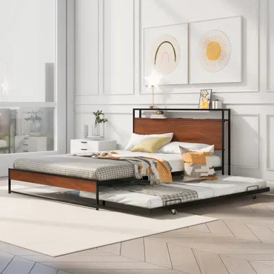 Streamdale Furniture Streamdale Metal Platform Bed Frame With Trundle And Usb