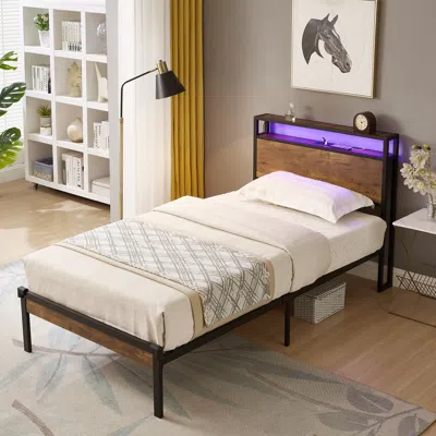 Streamdale Furniture Streamdale Metal Platform Bed With Wooden Headboard