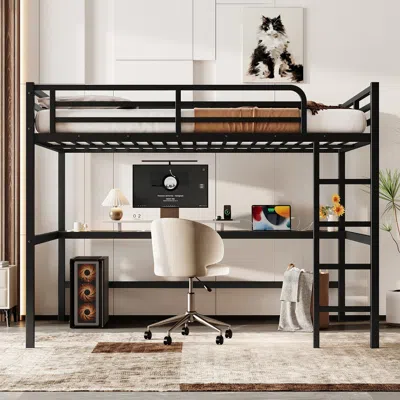 Streamdale Furniture Streamdale Metal Queen Loft Bed W/ Outlet & Led Light In Black
