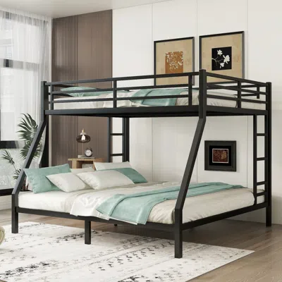 Streamdale Furniture Streamdale Metal Queen Over King Bunk Bed, Space-saving, Black