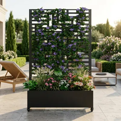 Streamdale Furniture Streamdale Metal Raised Garden Bed With Trellis, 73"x47"x16