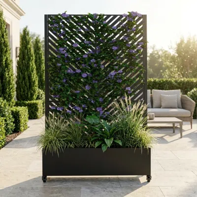 Streamdale Furniture Streamdale Metal Raised Garden Bed With Trellis, 73"x47"x16