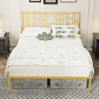 Streamdale Furniture Streamdale Metal Steel Platform Bed Frame With Iron-art Headboard (queen Size)