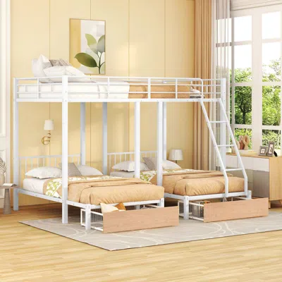 Streamdale Furniture Streamdale Metal Triple Bunk Bed With Drawers And Rails In White