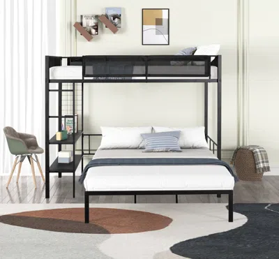 Streamdale Furniture Streamdale Metal Twin Over Full Bunk Bed With Shelves & Grid Panel
