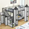 Streamdale Furniture Streamdale Metal Twin Over Twin Castle-shaped Bunk Bed With Wardrobe