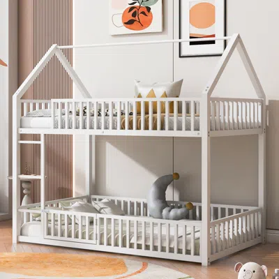 Streamdale Furniture Streamdale Metal Twin Over Twin House Bunk Bed With Fence And Door