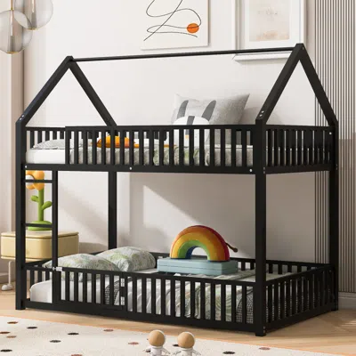 Streamdale Furniture Streamdale Metal Twin Over Twin House Bunk Bed With Fence And Door