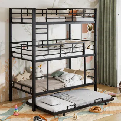 Streamdale Furniture Streamdale Metal Twin Size Triple Bunk Bed With Trundle