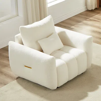 Streamdale Furniture Streamdale Teddy Fabric Sofa Lounge Chair With Pillow In White