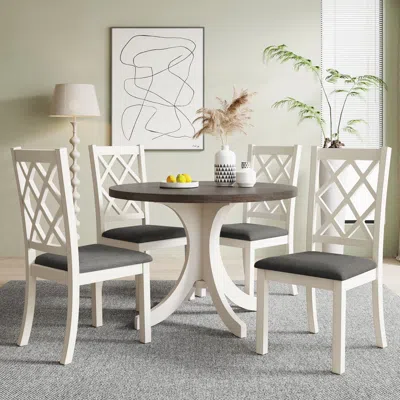 Streamdale Furniture Streamdale Mid-century 5-piece Round Dining Set, Walnut Table & Chairs