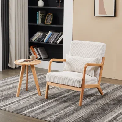 Streamdale Furniture Streamdale Mid-century Beige Chair & Natural Wood Coffee Table Set In Neutral