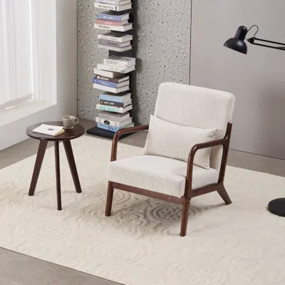Streamdale Furniture Streamdale Mid-century Beige Chair & Walnut Coffee Table Set In White