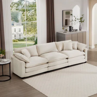 Streamdale Furniture Streamdale Mid-century Beige Corduroy 3-seater Sofa
