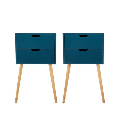 Streamdale Furniture Streamdale Mid Century Blue Nightstands With Drawers
