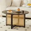 Streamdale Furniture Streamdale Mid-century Bohemian Coffee Table Round With Pe Cane Stand