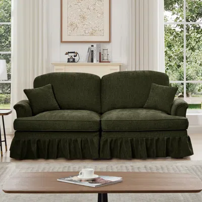 Streamdale Furniture Streamdale Mid Century Chenille Loveseat Sofa With Flared Arms - Green