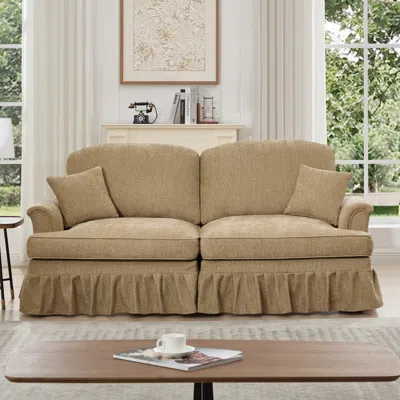 Streamdale Furniture Streamdale Mid Century Chenille Loveseat Sofa With Flared Arms & Spindle Legs - Light Coffee In Brown