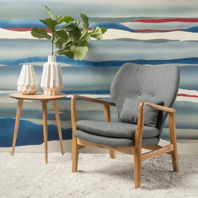 Streamdale Furniture Streamdale Mid-century Club Chair With Button-tufted Design And Birch Wood Legs In Gray