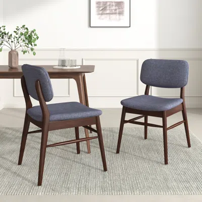 Streamdale Furniture Streamdale Mid-century Dining Chairs, Walnut & Light Gray - Set Of 2 In Blue