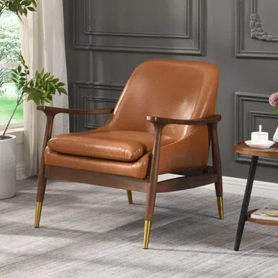 Streamdale Furniture Streamdale Mid-century Faux Leather Accent Chair With Cushioned Seat And Solid Wood Frame