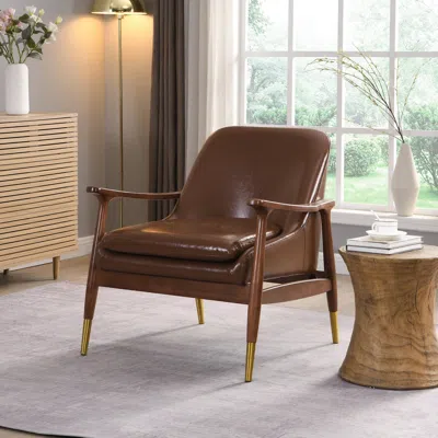 Streamdale Furniture Streamdale Mid-century Faux Leather Accent Chair With Wood Frame