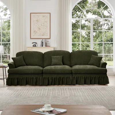 Streamdale Furniture Streamdale Mid Century Green Chenille 3-seater Sofa
