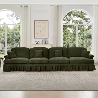 Streamdale Furniture Streamdale Mid Century Green Chenille 4-seater Sofa