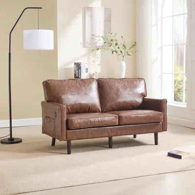 Streamdale Furniture Streamdale Mid-century Loveseat With Usb & Pillows Modern 2-seater Sofa