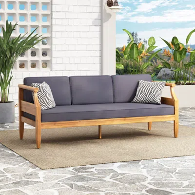 Streamdale Furniture Streamdale Mid-century Luxury Outdoor Sofa Acacia Wood And Water-resistant Cushions In Brown