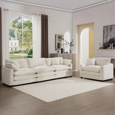 Streamdale Furniture Streamdale Mid-century Modern 2-piece Sofa Set: 3-seater & Accent Chair, Light Beige Corduroy