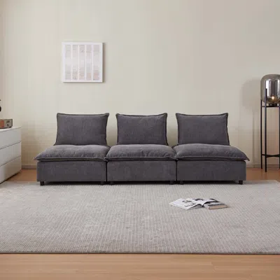 Streamdale Furniture Streamdale Mid-century Modern 3-seater Sofa Couch For Living Room - Modular Sectional Armless Sofa In Gray