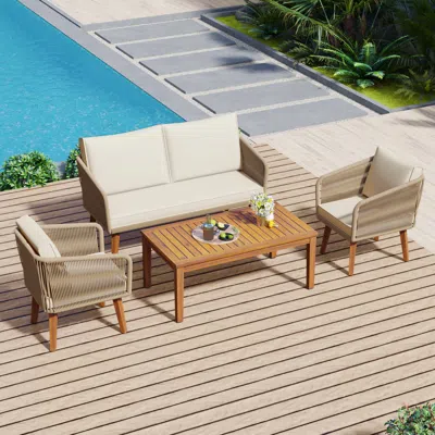 Streamdale Furniture Streamdale Mid-century Modern 4pc Patio Conversation Set With Washable Cushions