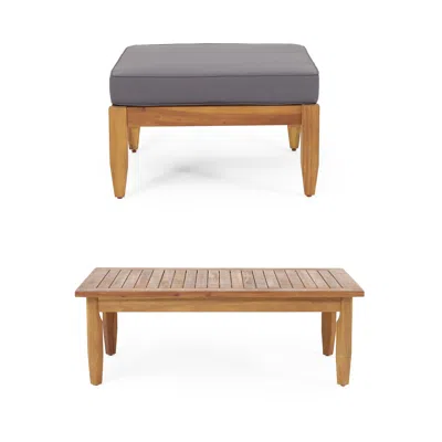 Streamdale Furniture Streamdale Mid-century Modern Acacia Wood Ottoman & Coffee Table Set