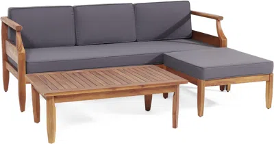 Streamdale Furniture Streamdale Mid-century Modern Acacia Wood Sofa Chat Set With Water-resistant Cushions In Brown