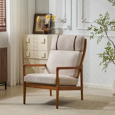 Streamdale Furniture Streamdale Mid Century Modern Accent Chair, Light Gray Upholstered In Neutral