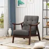 Streamdale Furniture Streamdale Mid-century Modern Accent Chair, Tufted Armchair With Dark Gray Upholstery And Brown Fram