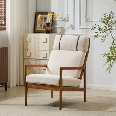 Streamdale Furniture Streamdale Mid Century Modern Beige Accent Chair In Neutral