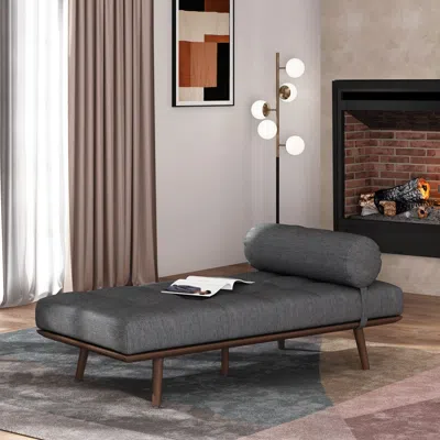 Streamdale Furniture Streamdale Mid-century Modern Chaise Lounge With Button-tufted Upholstery And Bolster Pillow In Gray