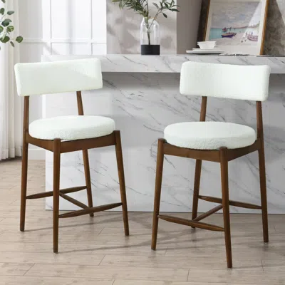 Streamdale Furniture Streamdale Mid Century Modern Counter Stool (sets Of 2) Walnut +beige In Brown