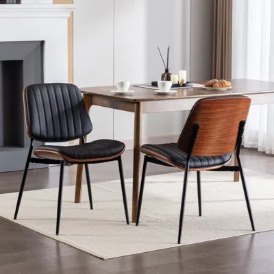 Streamdale Furniture Streamdale Mid Century Modern Dining Chairs Set Of 2 - Black Pu