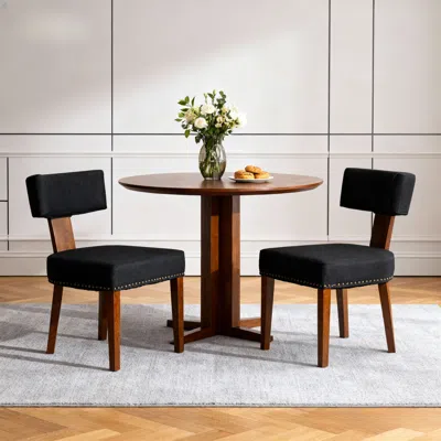 Streamdale Furniture Streamdale Mid-century Modern Dining Chairs Set Of 2, Black Linen Upholstered, Wood Frame