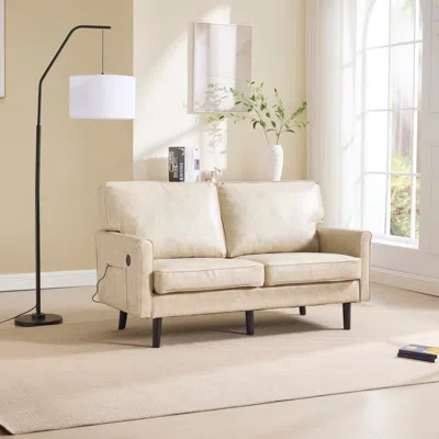 Streamdale Furniture Streamdale Mid-century Modern Loveseat Sofa With Usb, Removable Pillow Cover