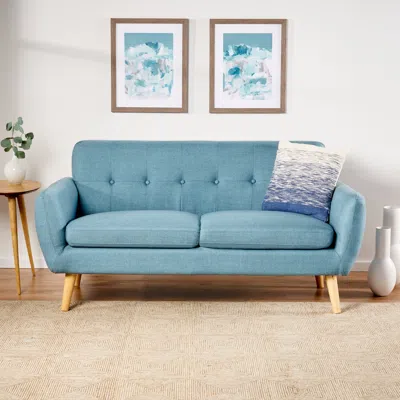 Streamdale Furniture Streamdale Mid-century Modern Loveseat With Button-tufted Waffle Stitch Upholstery In Blue
