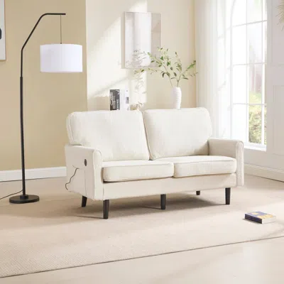 Streamdale Furniture Streamdale Mid Century Modern Loveseat With Usb, Removable Covers