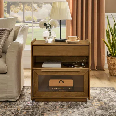 Streamdale Furniture Streamdale Mid Century Modern Nightstand With Charging Station & 2 Drawers